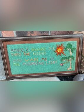 Hand-Embroidered Sun & Text Wall Hanging in Teal